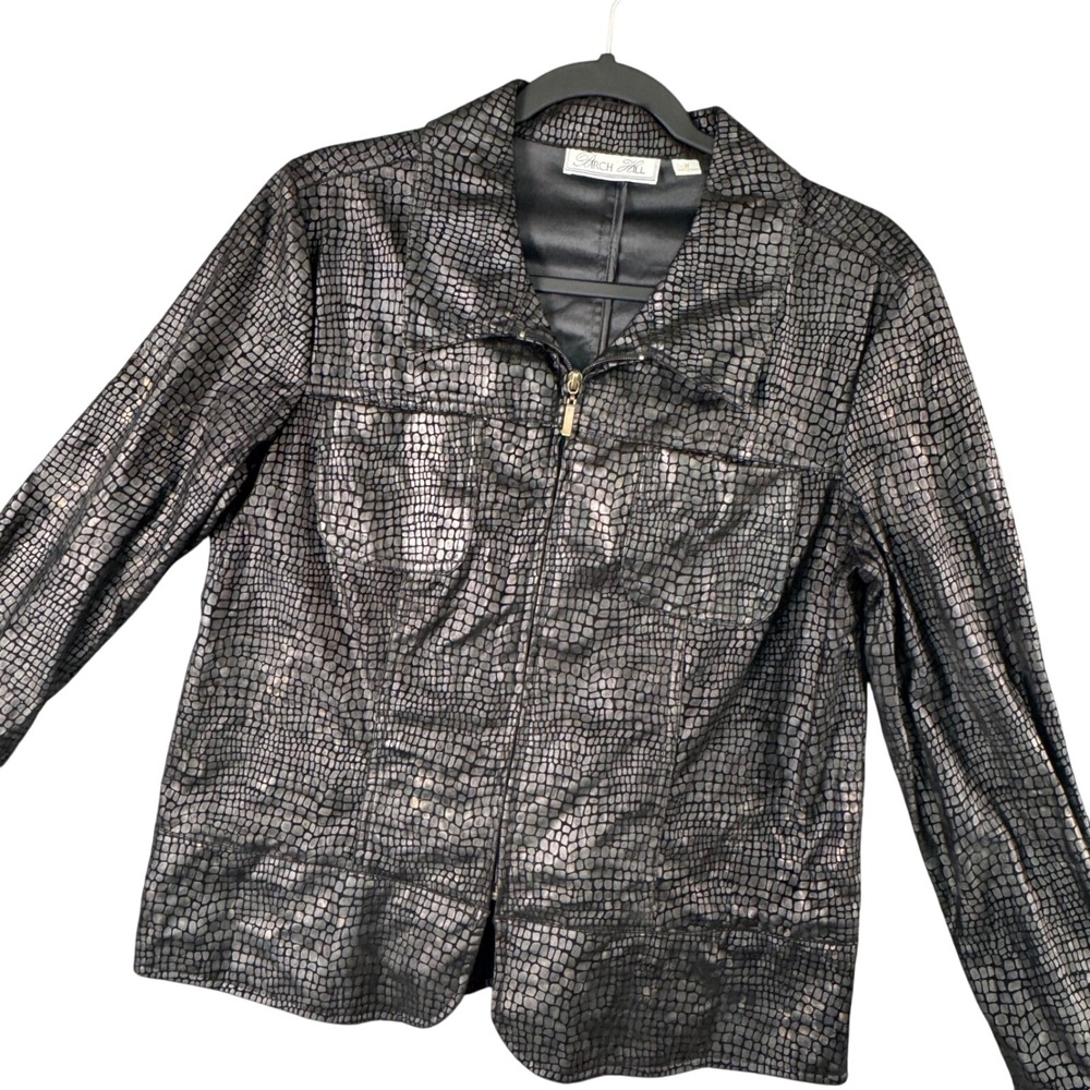 Arch Hill‎ Womens M Black Snake Print Faux Leather Blazer Jacket Whimsigoth Luxe